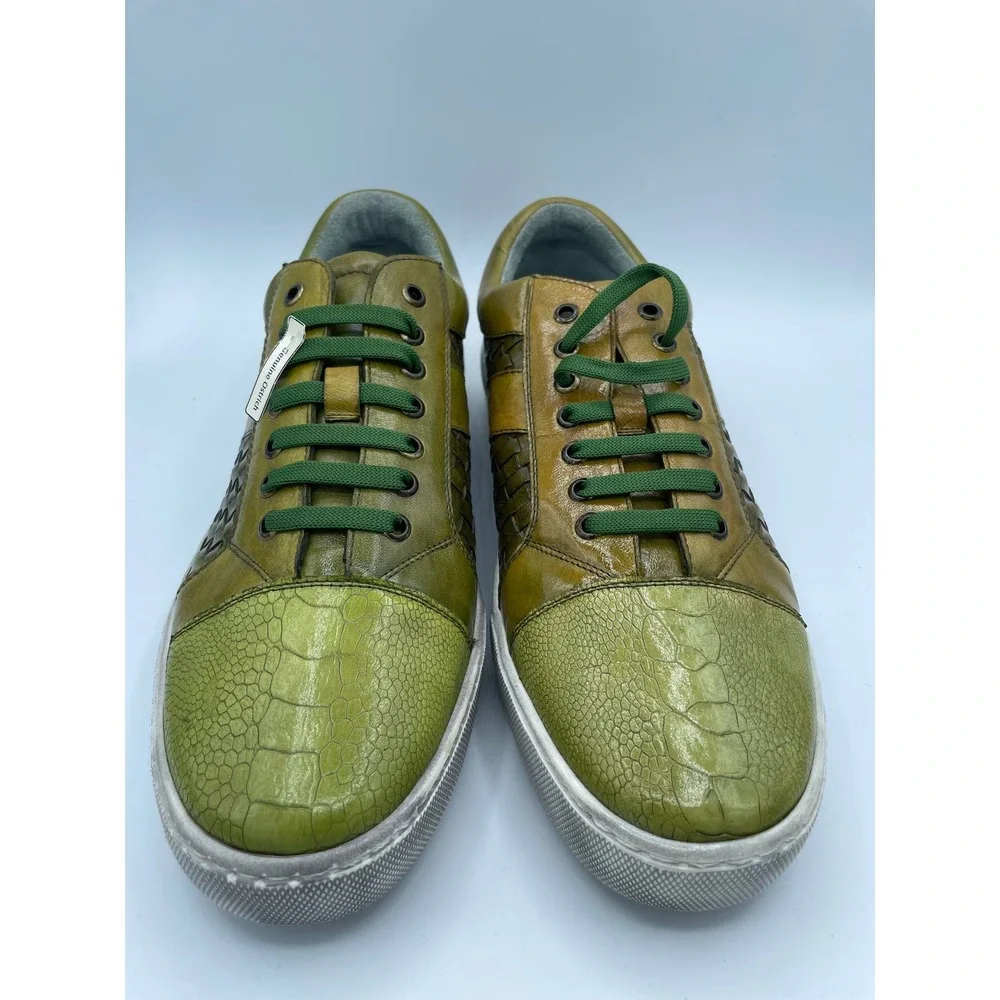 Belvedere Ecco Mens 11 Ant Emerald Green Ostrich Leg Woven Leather Sneakers Y11‎
